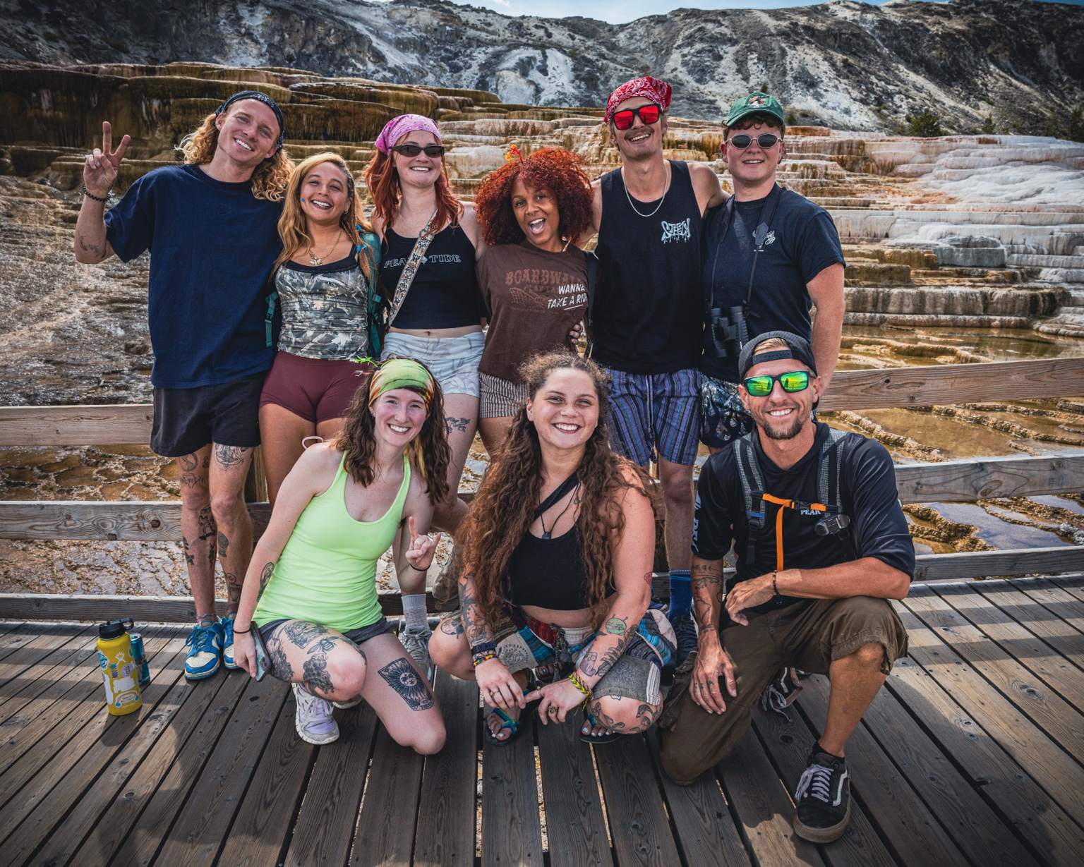 The Yellowstone RoadTrippers smiling together at Mammoth Hot Springs